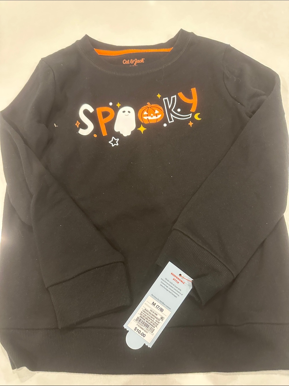 Essentials Black Kids' 'Spooky' Halloween Sweatshirt with Orange & White Graphic